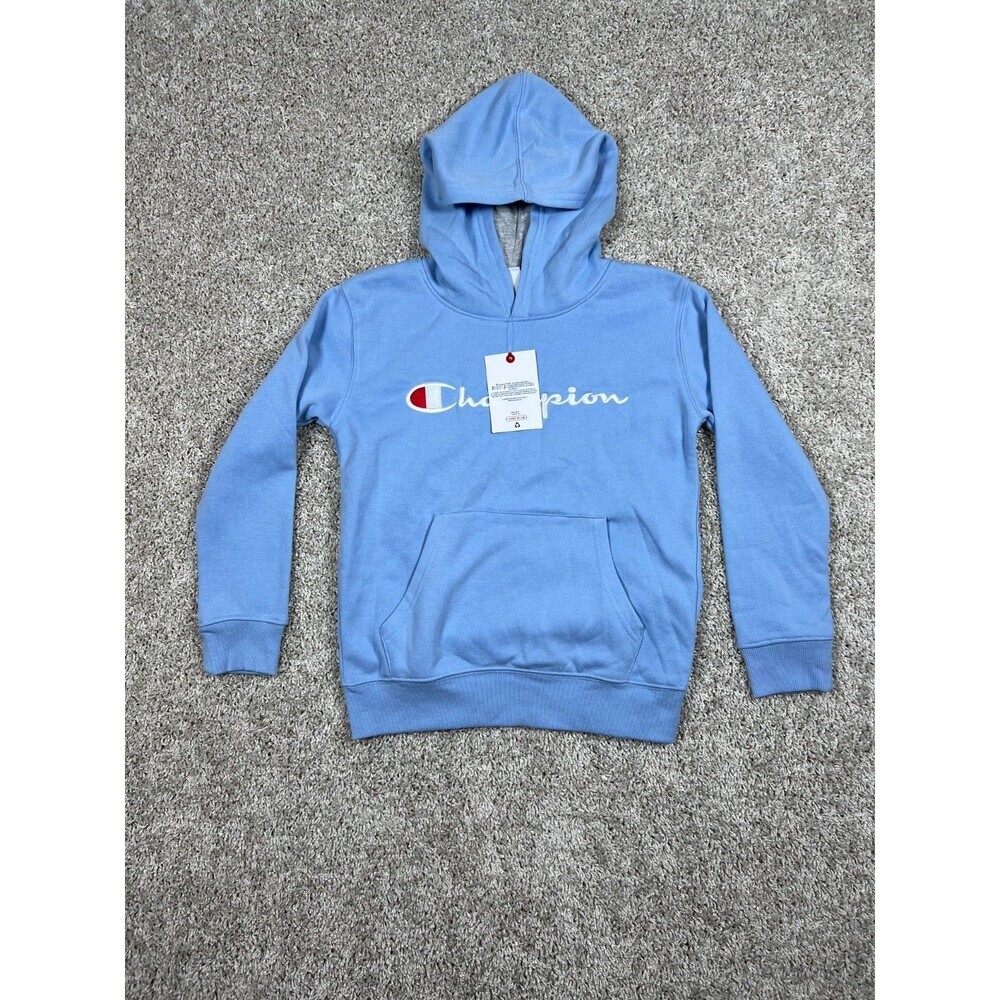 NWT Champion Youth Hoodie S 8 Placid Blue Script Logo Pullover Sweatshirt